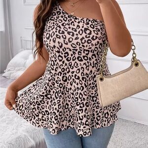 Leopard Print One-Shoulder Top Size 20